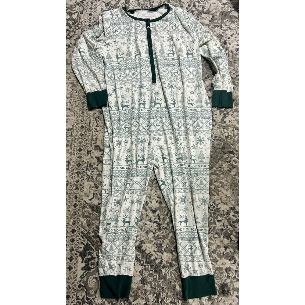 Adult Hearth And Hand Green And White‎ Christmas Pjs One Piece Size 2X